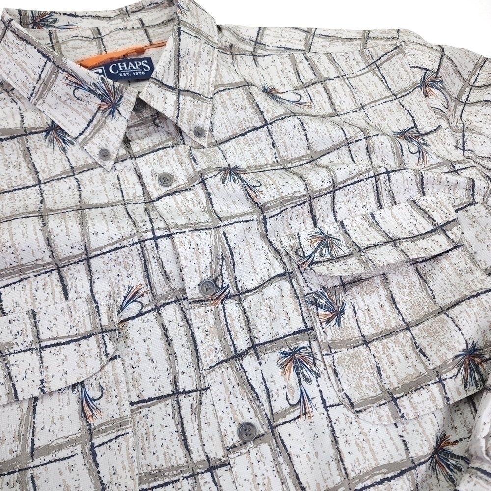 New Chaps Men Long Sleeve Fly Fish Outdoors Long Sleeve Button Down Size L - Picture 4 of 9